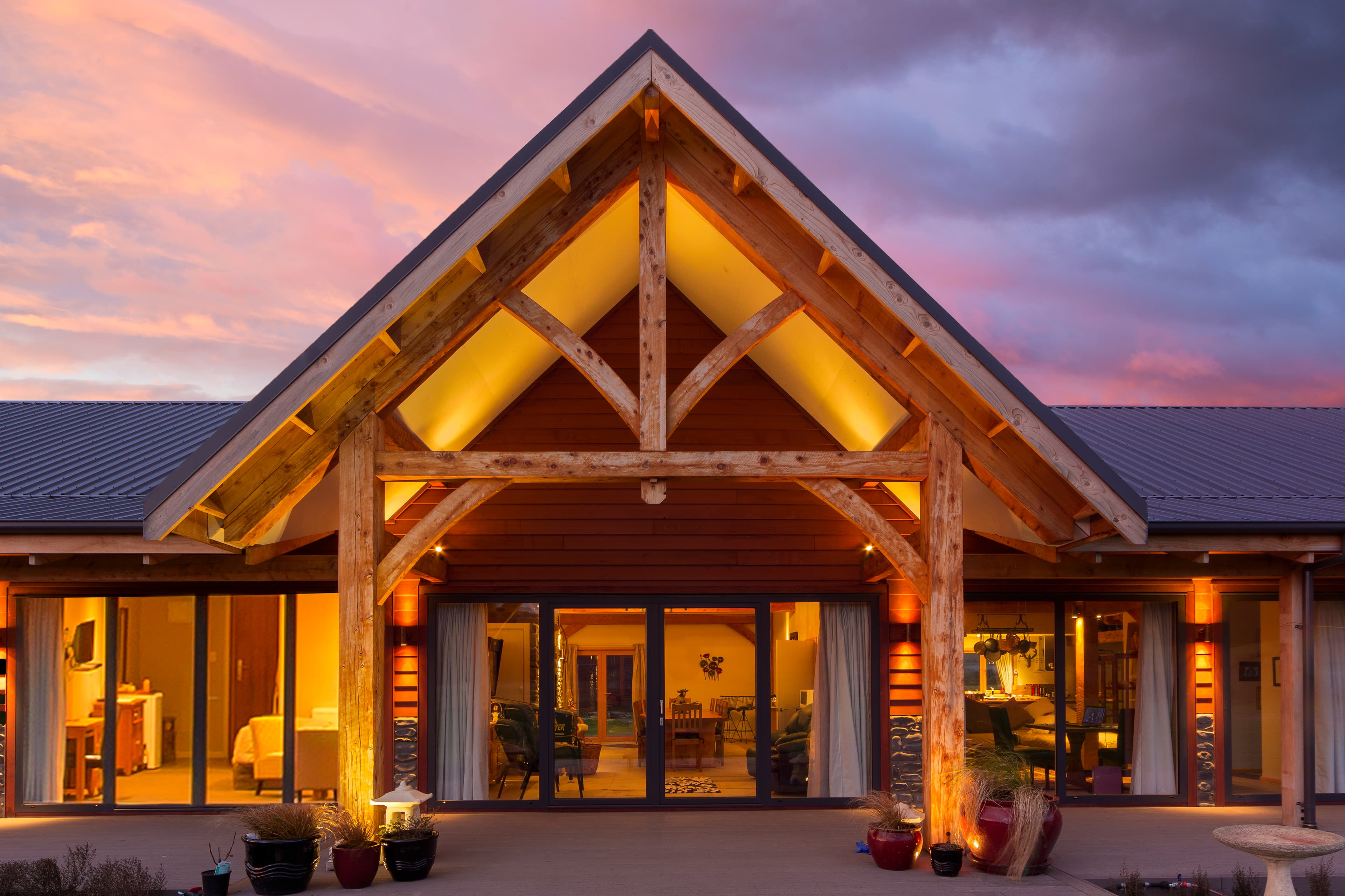 Exterior of a striking alpine timberframe hotel in Hanmer NZ