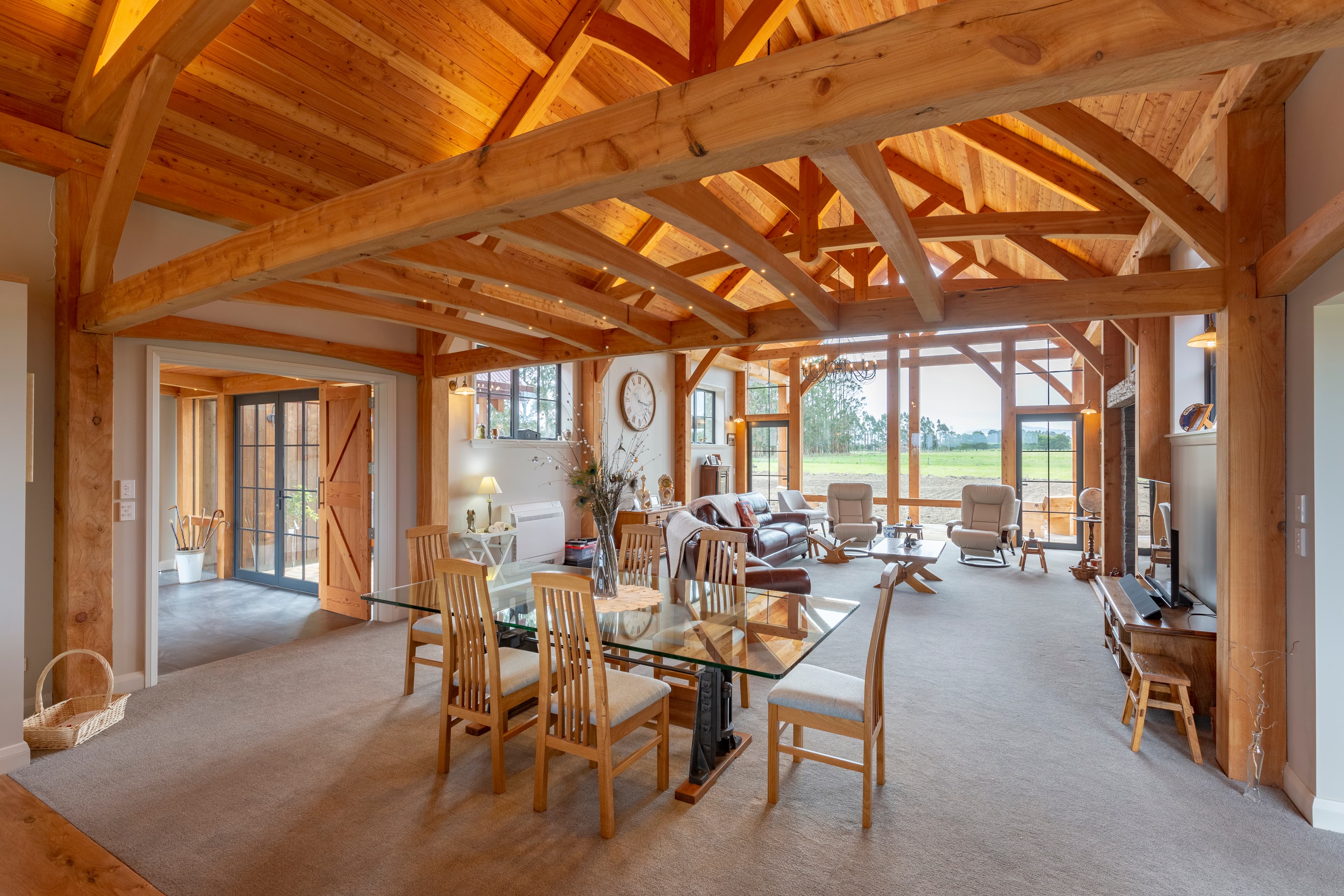 Bespoke timber trusses in rural legacy home Canterbury NZ